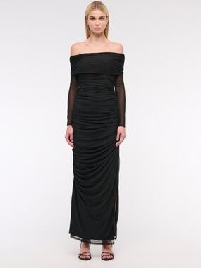 Abercrombie & Fitch Black Off-Shoulder Ruched Maxi Dress